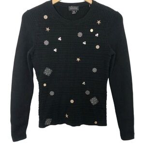Carlisle Collection Black Embellished Metallic Night Sky Long Sleeve Sweater